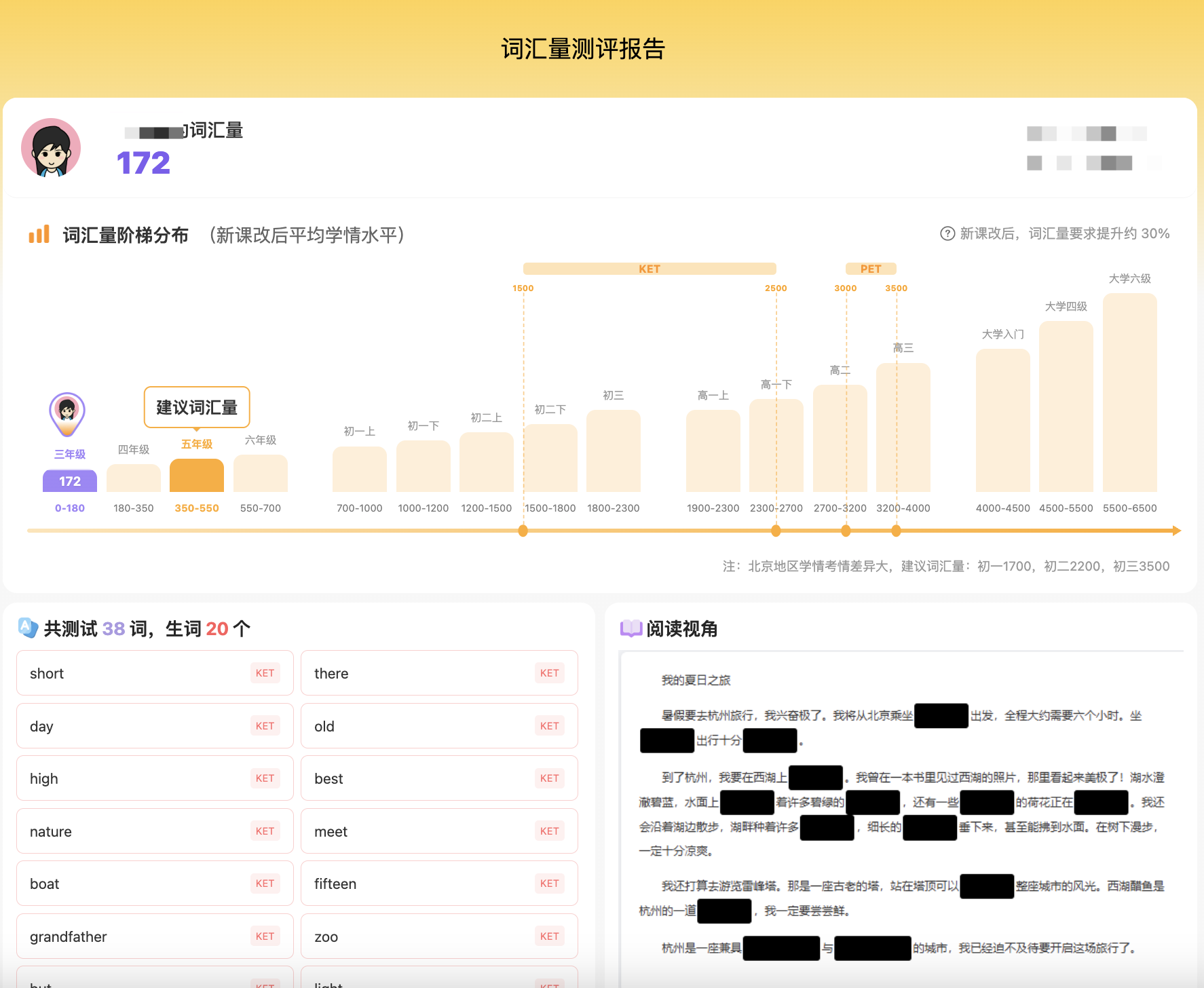 词汇量测评报告示例